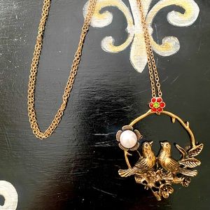 Vinty Bird vintage style focal brass pendant necklace
